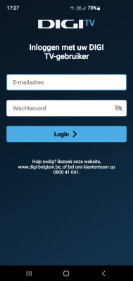 Als je app opent ,  zie je info naar Belgische website.