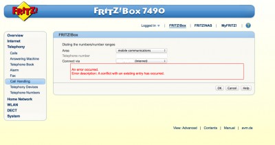 Fritz 7490 error screenshot